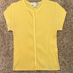 Petite Sophisticate Bright Yellow Ribbed Button-Front Top